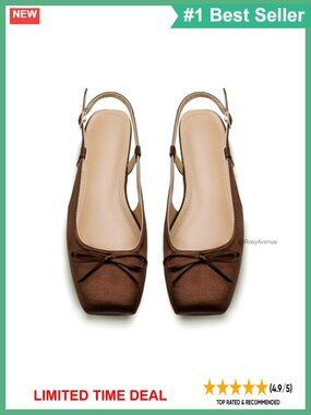 Women's Satin Ballet Flats Slingback Square Toe Bow Dressy Shoes